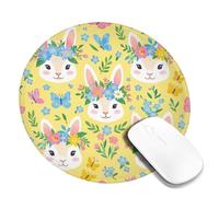 Rabbit Small Mouse Pad, Spring Playful Butterfly Flower Spring Yellow Round Rubber Smooth Portable Travel Mousepad Idea for Home Office Desk Laptop Gamers Gift Round 8x8 Inch