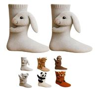 Rabbit Sock Women, 3D Knit Animal Socks, Funny Novelty Animal Hugging Socks, Cute Hand Crochet Knit Floor Sock, Christmas Ornament