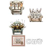 Rabbit Sofa Three Brothers Stamps and Cutting Dies for Card Making DIY Transparent Silicone Clear Stamp and Metal Die Cuts Sets for Scrapbooking Paper Greeting Cards Decor Seals Craft Supplies