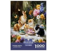 Rabbit Spring Tea Party Jigsaw Puzzles Puzzle for Adults Kids. 1000 Piece Animal Whimsical Challenge Toy Educational Game Home Decoration for Adults& Kids Age 14 Years Up 38x26cm/1000pcs