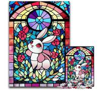 Rabbit Stained Glass StylePuzzles for 1000 Piece Paper Jigsaw Challenging Brain Teaser for Teenagers Family Game Night Fun 1000 PCS(38x26cm)