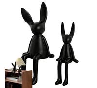 Rabbit Statue - 2 Pack Ceramic Sitting Rabbit Decor | Bunny Decorations | Easter Bunny Decor | Cartoon Rabbits, Festive Spring Sculptures For Desk, Home, Room