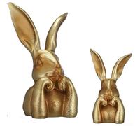 Rabbit Statue Made of Resin with Vintage Metallic Appearance for Springtime Easter Home Decor Mantel Tabletop Shelf Display