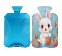 Rabbit Strawberry Hot Water Bottle with Cover, Cartoon Bunny 2L Hot Water Bag for Pain Relief, Neck Soft and Shoulder, Hand Feet Warmer, Hot and Cold Compress for Adult Kids