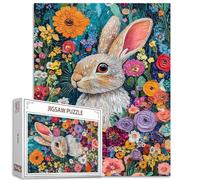 Rabbit Surrounded by Flowers 1000 Piece Jigsaw Puzzle for Adults 1000 Pieces Easter Puzzle for Adult Gifts Plant Floral Puzzle Art Challenging Puzzle Perfect for Game Pary Events