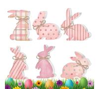 Rabbit Table Signs Set, 6 Pieces Rabbit Wood Decorations, Rustic Farm Animal Ornaments, Table Display Stand, Tiered Shelf Accent
