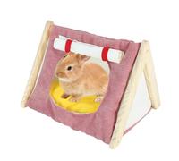 Rabbit Tent Wood Guinea Pig Hideout Large with Curtain & Cushion Easy to Assemble Small Animal House Cage Accessories for Pet Bunny, Ferret, Rat, Chinchilla, Squirrel (Pink, Large)
