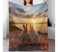 Rabbit Throw Blanket Beach Sea View Microfiber Fleece Blanket Warm Soft Single Plush Throw Blankets for Sofa Couch Bed Sofa Chair, Flannel Blankets 130 x 150 cm for Kids Teens L615