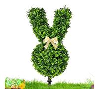 Rabbit Topiary Ornament - Decorative Faux Plant Sculpture, Seasonal Easter Yard Feature, UV Proof Artificial Bush Design, Metal Stake Included Outdoor Display | Porch Entrance Landscape Green Accent
