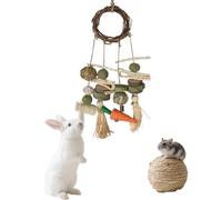 Rabbit Toys Boredom Breaker, Guinea Pig Toy Hamster Toys, Treats Rattan Ring with Snacks Grass Ball Hanging Toy Carrot for Rabbits, Chinchillas, Hamsters, Guinea Pig