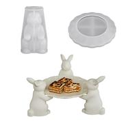 Rabbit & Tray Silicone Molds Set for Easter Thanksgiving Holidays Party Offices Decor | 3D Cute Bunny Resin Casting Mold for Chocolate Covered Oreos, Candy, Cakes, Jelly, Muffin, Soap