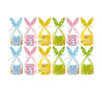 Rabbit Treat Boxes, Easter Pastry Basket for Holiday, Bunny Ears Style with Ribbon Closure, Goody Box for Cakes, Party, School, Offices, Home and Gift, 3.94x3.35x8.66 Inches