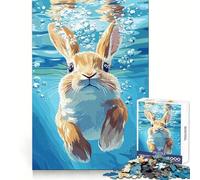 Rabbit Underwater with Bubbles Illustration 1000 Piece Jigsaw Puzzle for Teenagers Mental Logic Toy Quiet Calm Firm Cut Santa Wish Item (38x26cm)