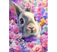 Rabbit Vibrant Flowers 500 Piece Jigsaw Puzzles for Adults, Fun jigsaw puzzles 500 pieces, Challenging Puzzle Perfect for Game Nights, Finished Puzzle Size is 52x38cm