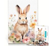 Rabbit Watercolor Jigsaw Puzzle 1000 Piece for Adults Mind Game Toy Peaceful Fun Neat Cut Art Collection Piece (38x26cm)
