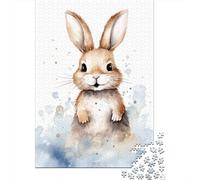 Rabbit Watercolor Jigsaw Puzzle for Adults, 1000 Pieces, 52x38cm/1000pcs, Low-dust White Card for Tabletop Use; Relaxed Solo Time at Home