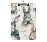 Rabbit Wearing A Bow Clipboard, A4 Acrylic Clipboard with Hanging Hole, Ultra-Light Clip Board - Holds 100 Sheets, Shatterproof Document Holder for Office, 12.5" X 8.5"
