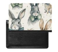 Rabbit Wearing A Bow Passport Holder with 3 Card Slots, Portable PU Leather Travel Wallet, Slim Protective Cover for Passport, ID, Credit Cards