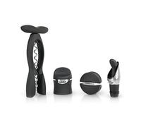 Rabbit Wine Accessories Gift Set, 4 Piece Wine Kit Including Corkscrew, Foil Cutter, Champagne Sealer and 2-in-1 Pourer and Stopper, Black