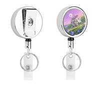 Rabbit with Bluebells Badge Reel Retractable Stainless Steel Badge Clip with Lanyard Cute Badges Reel Holder Heavy-Duty Nurse Doctor Name Tag Badges Clip for Work