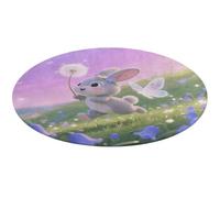 Rabbit with Bluebells Round Area Rug Non Slip Backing Doormat Water Absorbent Plush Throw Low-Pile Non-Slip Floor Mat Carpet for Living Room Bedroom Entryway Nursery Room 80 * 80cm