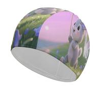 Rabbit with Bluebells Swim Cap for Women Men Swimming Hat Bath Waterproof Pool Caps for Long Thick Curly Hair