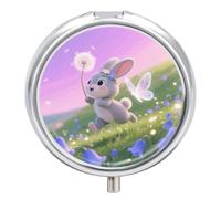 Rabbit with Bluebells3 Compartment Travel Pill Case, Sealed Portable Pill Container Mini Size Metal Pills Box for Pocket Purse, Three Times A Day Pills Organizer for Men, Women
