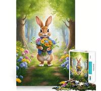 Rabbit with Flowers in Forest 1000 Piece Jigsaw Puzzles for Teenagers Jigsaw Clear Logic Toy Peaceful Time Perfect Cut Santa Wish List (38x26cm)