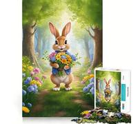 Rabbit with Flowers in Forest 1000 Pieces Jigsaw Puzzles for Adults Mind Exercise Toy Relax Time Precision Cut Stylish Gift (38x52cm)