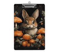 Rabbit with Mushrooms Clipboard, A4 Acrylic Clipboard with Hanging Hole, Ultra-Light Clip Board - Holds 100 Sheets, Shatterproof Document Holder for Office, 12.5" X 8.5"