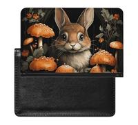 Rabbit with Mushrooms Passport Holder with 3 Card Slots, Portable PU Leather Travel Wallet, Slim Protective Cover for Passport, ID, Credit Cards