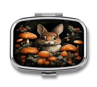 Rabbit with Mushrooms Weekly AM/PM Pill Organizer.Waterproof Portable Compact Travel Pill Organizers.Small Pill Box for Medicine Holder for Vitamins Medication.