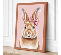 Rabbit with Pink Bow Canvas Wall Art Print 36x24 Inch
