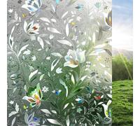 rabbitgoo 3D Window Film Privacy Film for Glass Windows, No Glue Self-adhesive Rainbow Glass Covering Frosted Opaque Decorative Stickers Heat Control Static Cling for Kitchen Room Tulip 44.5x200 cm