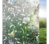 rabbitgoo 3D Window Film Privacy Film for Glass Windows, No Glue Self-adhesive Rainbow Glass Covering Frosted Opaque Decorative Stickers Heat Control Static Cling for Kitchen Room Tulip 90x200 cm