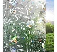 rabbitgoo 3D Window Film Privacy Film for Glass Windows, No Glue Self-adhesive Rainbow Glass Covering Frosted Opaque Decorative Stickers Heat Control Static Cling for Kitchen Room Tulip 75x300 cm