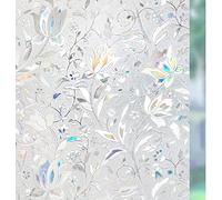 rabbitgoo 3D Window Film Privacy Film for Glass Windows, Tulip 75x200cm | Stained Glass Anti-UV Static Cling No Glue Self-adhesive Rainbow Vinyl Frosted Opaque for Kitchen Room