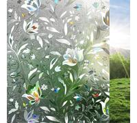 rabbitgoo 3D Window Film Privacy Film for Glass Windows, Tulip 90x200cm | Stained Glass Anti-UV Static Cling No Glue Self-adhesive Rainbow Vinyl Frosted Opaque for Kitchen Room