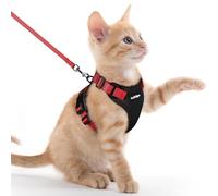 rabbitgoo Cat Harness and Lead Set, Adjustable Escape Proof Cat Lead for Walking, Reflective Kitten Harness Set, Soft and Comfortable for Kittens and Small Cats, Black & Red, XXS