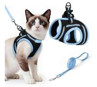 rabbitgoo Cat Harness and Lead Set, Escape Proof Cat Vest with Leash, Soft Comfortable Step-in Kitten Harness, Adjustable and Reflective for Safe Easy Walking, Black & Light Blue, Large
