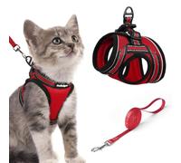 rabbitgoo Cat Harness and Lead Set, Escape Proof Cat Vest with Leash, Soft Comfortable Step-in Kitten Harness, Adjustable and Reflective for Safe Easy Walking, Red, Small