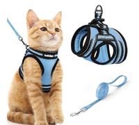 rabbitgoo Cat Harness and Lead Set, Escape Proof Cat Vest with Leash, Soft Comfortable Step-in Kitten Harness, Adjustable and Reflective for Safe Easy Walking, Light Blue, Medium