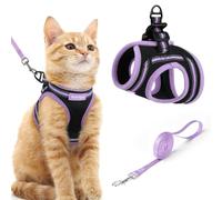 rabbitgoo Cat Harness and Lead Set, Escape Proof Cat Vest with Leash, Soft Comfortable Step-in Kitten Harness, Adjustable and Reflective for Safe Easy Walking, Black & Light Purple, Medium