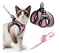rabbitgoo Cat Harness and Lead Set, Escape Proof Cat Vest with Leash, Soft Comfortable Step-in Kitten Harness, Adjustable and Reflective for Safe Easy Walking, Pink, Large