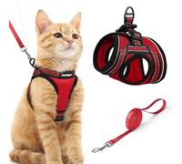 rabbitgoo Cat Harness and Lead Set, Escape Proof Cat Vest with Leash, Soft Comfortable Step-in Kitten Harness, Adjustable and Reflective for Safe Easy Walking, Red, Medium
