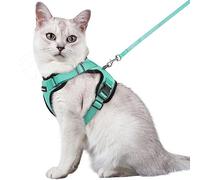 rabbitgoo Cat Harness and Lead Set, Escape Proof Kitten Harness with Leash, Metal Ring, Lightweight Soft, Reflective Adjustable Vest for Small Cat Walking Travel M, Green