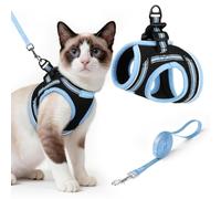 rabbitgoo Cat Harness and Lead Set, Soft Step-in Vest, Black & Light Blue
