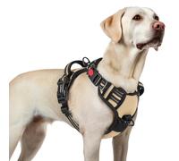 rabbitgoo Dog Harness Large Dog No Pull Pet Harness with 2 Leash Clips, Adjustable Soft Padded Pet Vest Harness, Reflective No-Choke with Easy Control Handle for Training or Walking, Beige, L