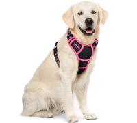 rabbitgoo Dog Harness Large Dog No Pull Pet Harness with 2 Leash Clips, Adjustable Soft Padded Pet Vest, Reflective No-Choke with Easy Control Handle for Training or Walking, Black & Rose Red, XL