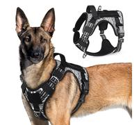 rabbitgoo Dog Harness Large Dog No Pull, Tactical Adjustable Pet Harness with Molle Panel, Breathable Military Vest, Reflective Vest with Easy Control Handle for Training Black & White Geometric XL